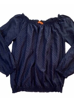 Joe Fresh Navy Polka Dot Peasant Top baby doll lightweight Casual